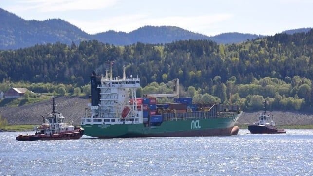 Norwegian Feeder Ship Refloated and Towed into Port