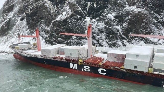 Salvage Teams Seeking Options for Grounded MSC Boxship