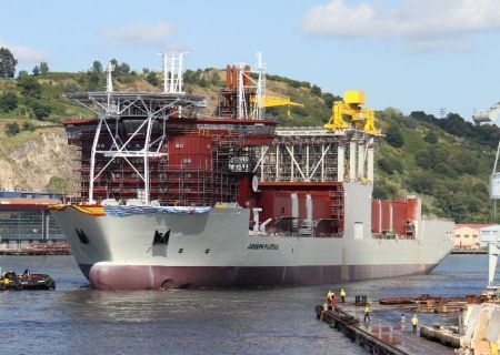 Spanish Shipyard Launches Fall Pipe and Mining Vessel for Jan De Nul