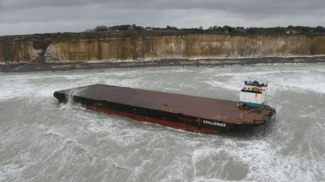 Storm Darragh Drives Barge Aground off Normandy